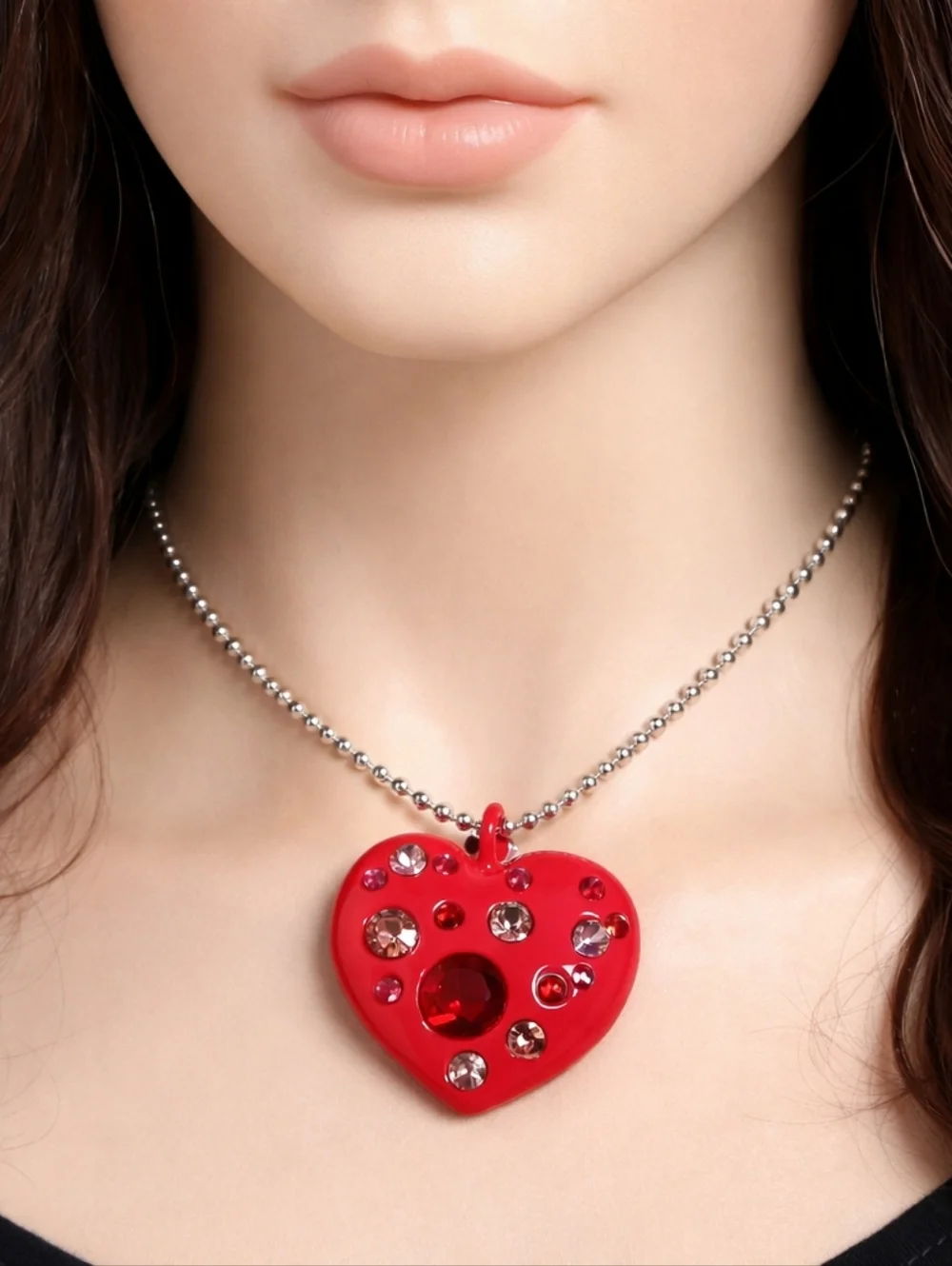 Xhilaration Rhinestones Red Heart Pendant Necklace  - 18